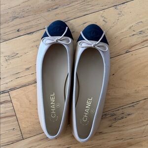 CHANEL Beige and Navy Flats